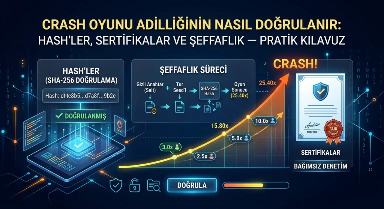 Crash Oyunu Adilliğinin Nasıl Doğrulanır: Hash'ler, Sertifikalar ve Şeffaflık — Pratik Kılavuz